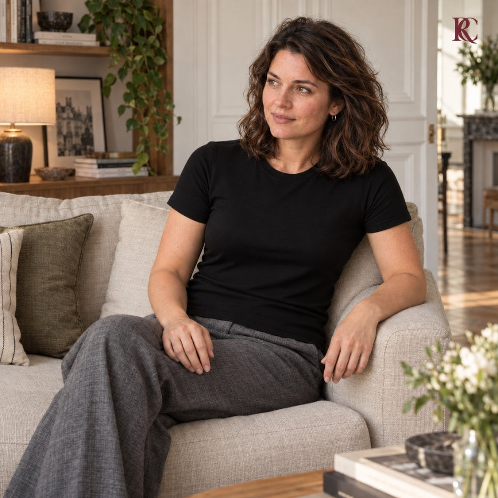 Rue Camille tee worn at home